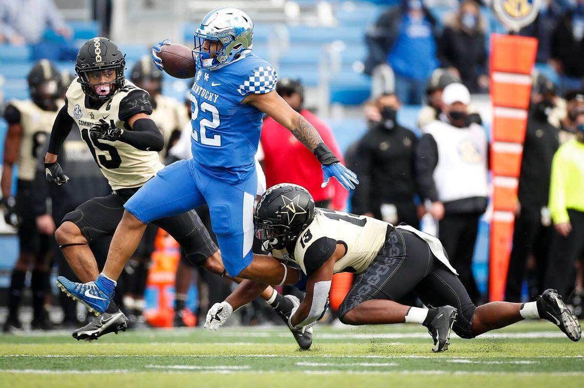 Over the past three seasons, Kentucky star running back Chris Rodriguez (22) has run for a combined 392 yards and five touchdowns against Vanderbilt.