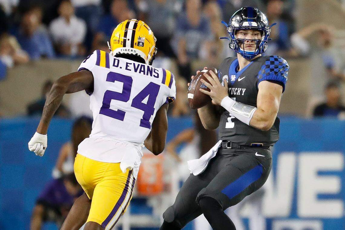 Kentucky quarterback Will Levis (7) played his best game of the season in UK’s 42-21 victory over LSU last week. The Penn State transfer accounted for five touchdowns, throwing for three and rushing for two.
