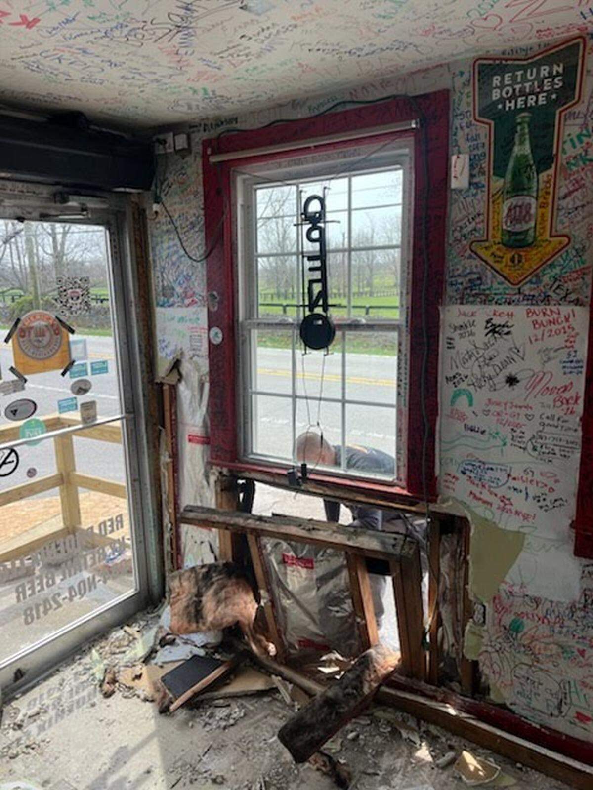 The wall of Red State BBQ on Georgetown Road in Lexington was damaged March 20 after a car was struck then pushed backward into the building. The restaurant will be closed over the weekend and hopes to reopen early next week, according to owner David Carroll.