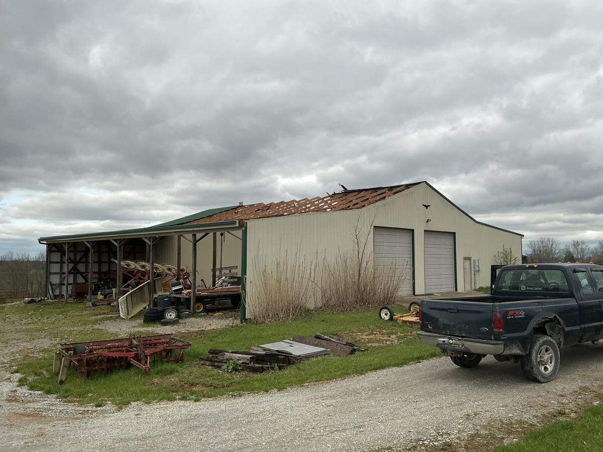 A barn in Mt. Eden, Kentucky was damaged by an EF-1 tornado on March 30, 2025.