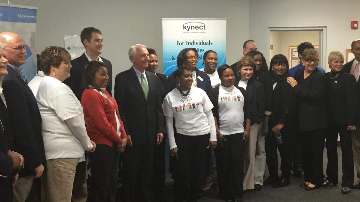 Gov. Steve Beshear met Tuesday in Lexington with "Kynectors," the agents who promote the state-run Kynect health insurance exchange. Kynect's open enrollment for 2016 starts Sunday and ends Jan. 31. Photo by John Cheves | Staff