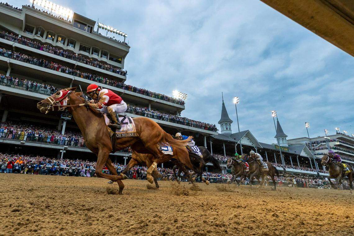 Rich Strike, with Sonny Leon up, win the 148th Kentucky Derby, Saturday, May 07, 2022 at Churchill Downs in Louisville.