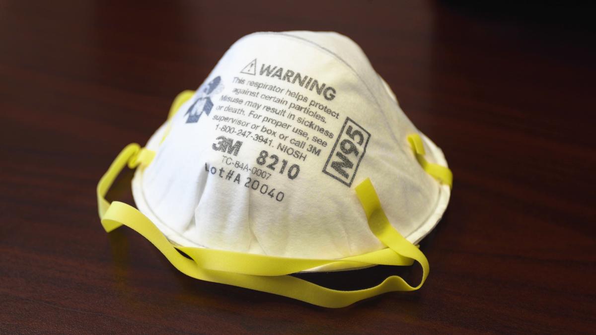 An example of a clean N95 respirator mask on a desk at White House Clinic in Richmond. March 27, 2020.