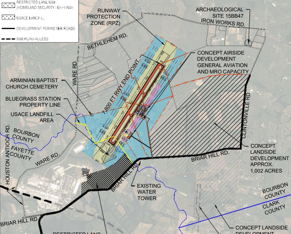 Pictured above is a draft of the proposed runway and airpark expansion of Bluegrass Station