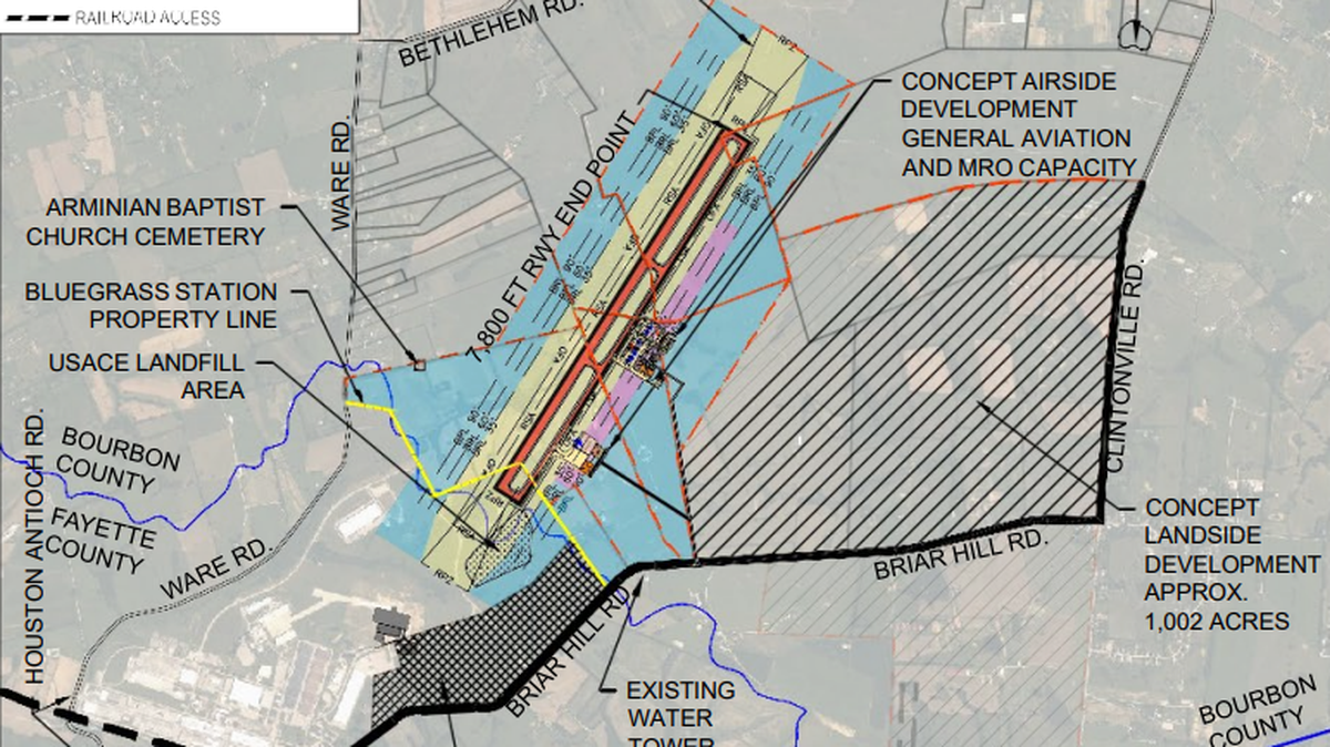 Pictured above is a draft of the proposed runway and airpark expansion of Bluegrass Station