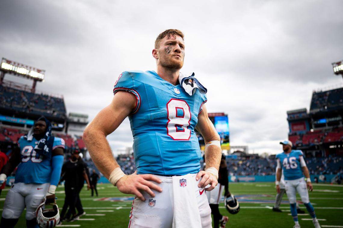 In his second season in the NFL, ex-Kentucky quarterback Will Levis (8) will begin his first full year as the Tennessee starter on Sunday when the Titans face the Chicago Bears.
