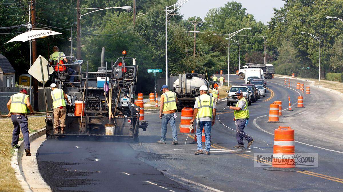 Paving work on the Clays Mill Rd. widening project. Photo by Charles Bertram | Staff