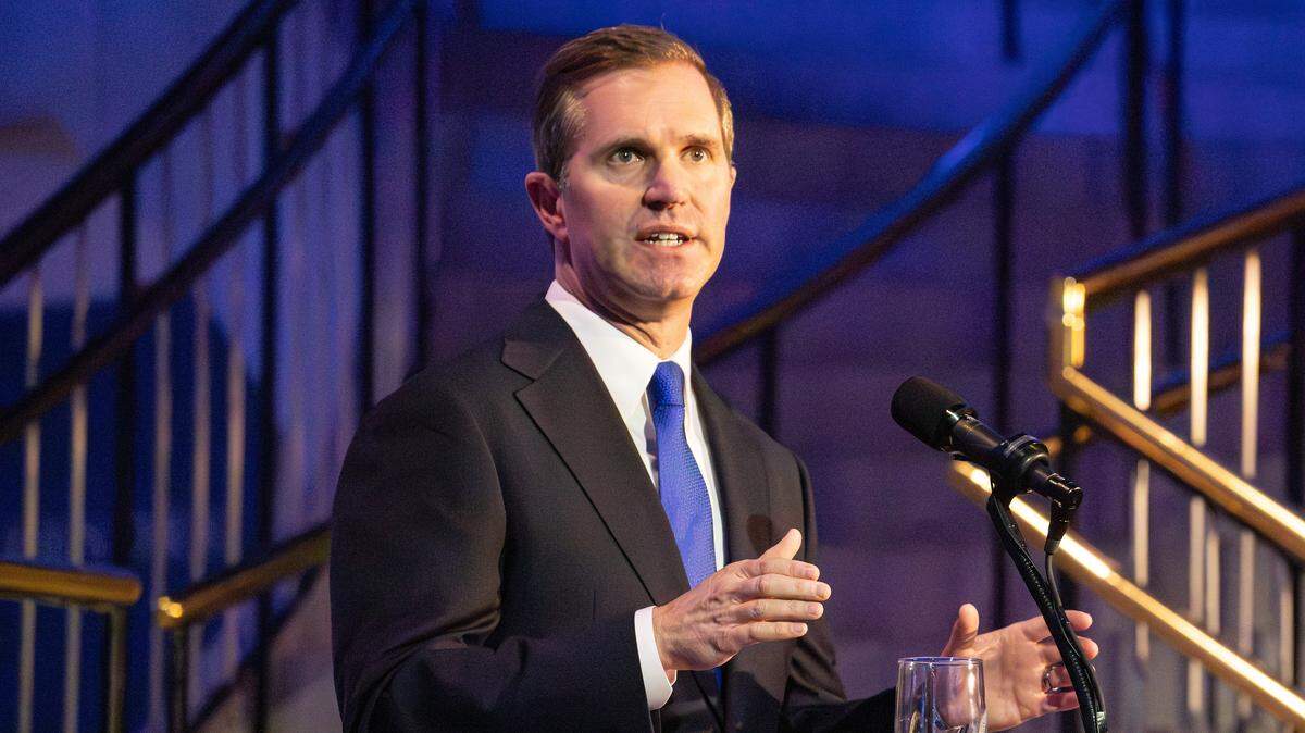 Kentucky Gov. Andy Beshear speaks during the State of the Commonwealth and budget address at the Thomas D. Clark Center for Kentucky History on Jan. 7, 2026, in Frankfort, Ky.