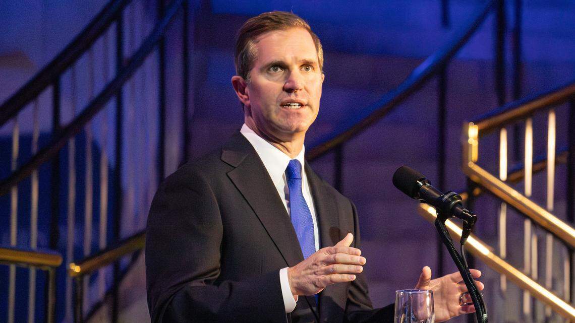 Kentucky Gov. Andy Beshear speaks on the vitality of Kentucky's housing market and combating homelessness during the State of the Commonwealth budget address at the Thomas D. Clark Center for Kentucky History on Jan. 7, 2026, in Frankfort, Ky. 
