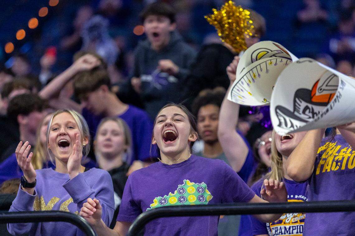The Lyon County student section lets loose during the opening day of the 2024 Boys’ Sweet 16 in Rupp Arena on Wednesday.