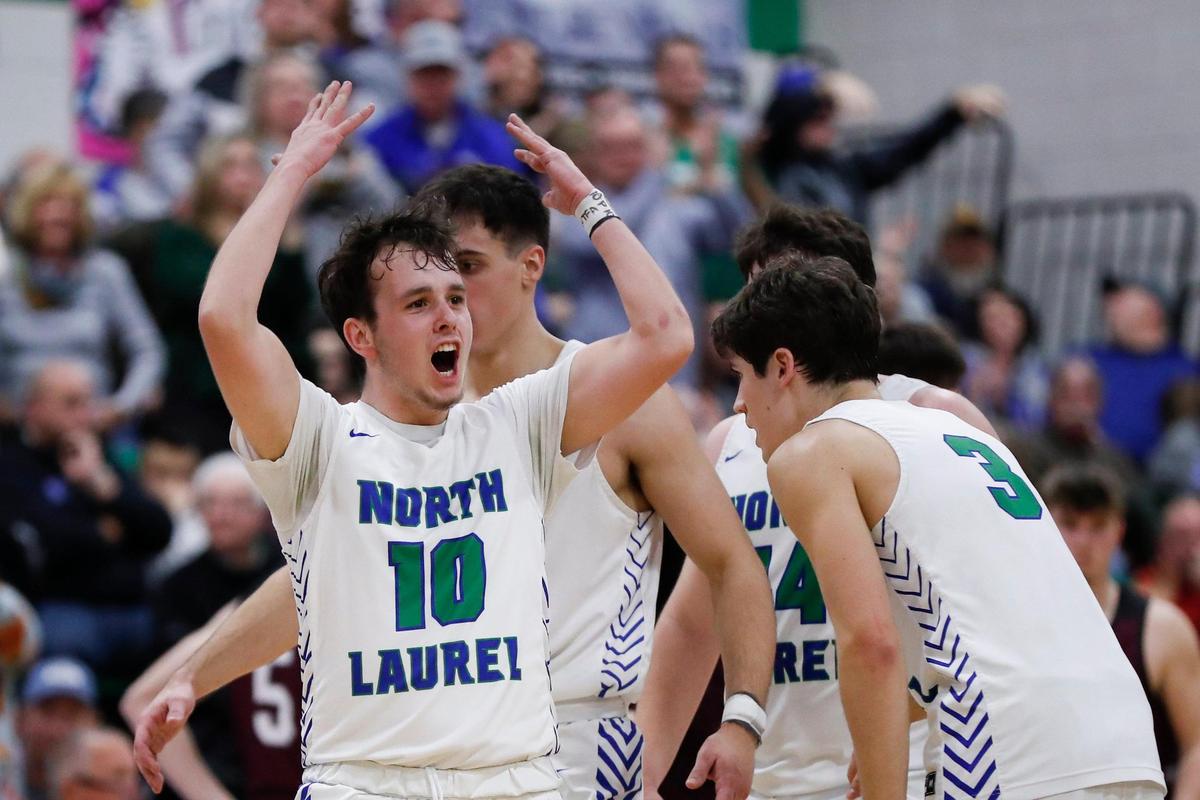 North Laurel’s Clay Sizemore (10) celebrates after the Jaguars defeated Pulaski County, ending the Maroons’ unbeaten streak at 23 games.