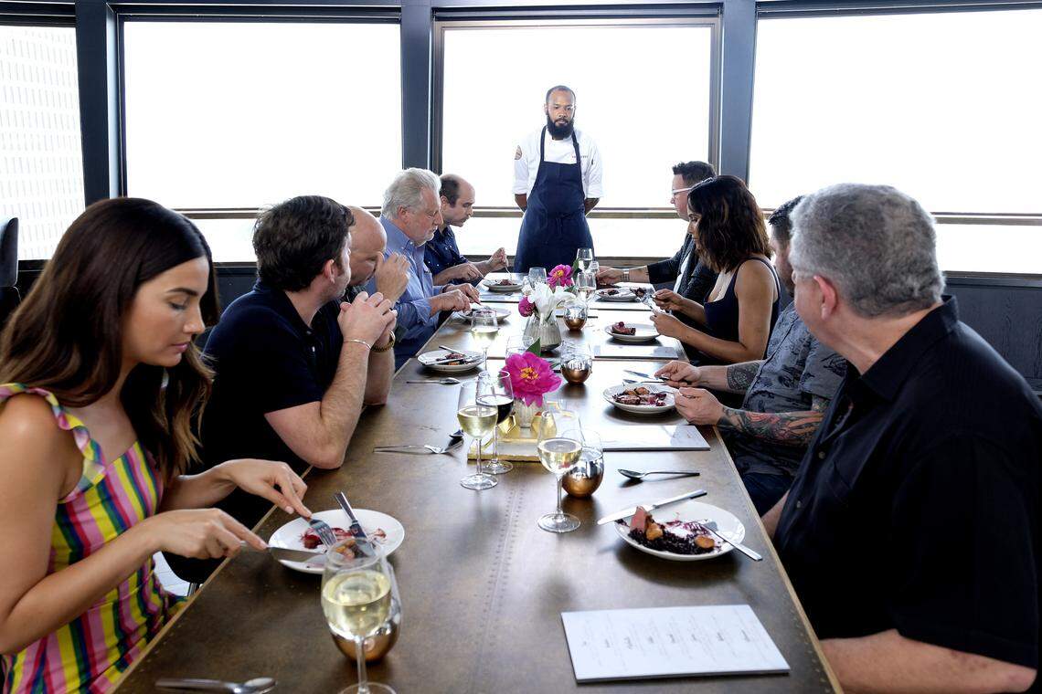 Chef Justin Sutherland could have had the winning dish except he came up short, by one plate. Still, judges including Lily Aldridge, Caleb Followill, Tom Colicchio, Jonathan Waxman, Tandy Wilson, Graham Elliot, Padma Lakshmi, Sean Brock and Ken Levitan liked his take on “Purple Rain” enough to rate it in the top three.