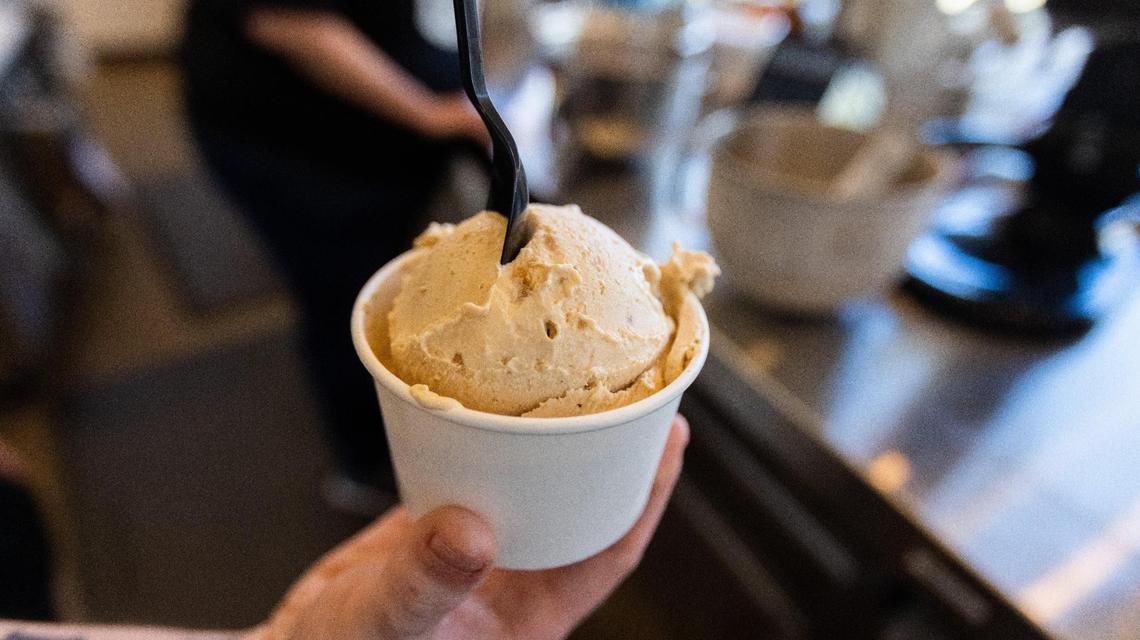 Coffee flavored ice cream from Buzzed Bull Creamery within Summit at Fritz Farm, which uses liquid nitrogen to make its ice cream. Buzzed Bull Creamery has closed, making it the second dessert spot to close at this location, the first being Steel City Pops in 2021.