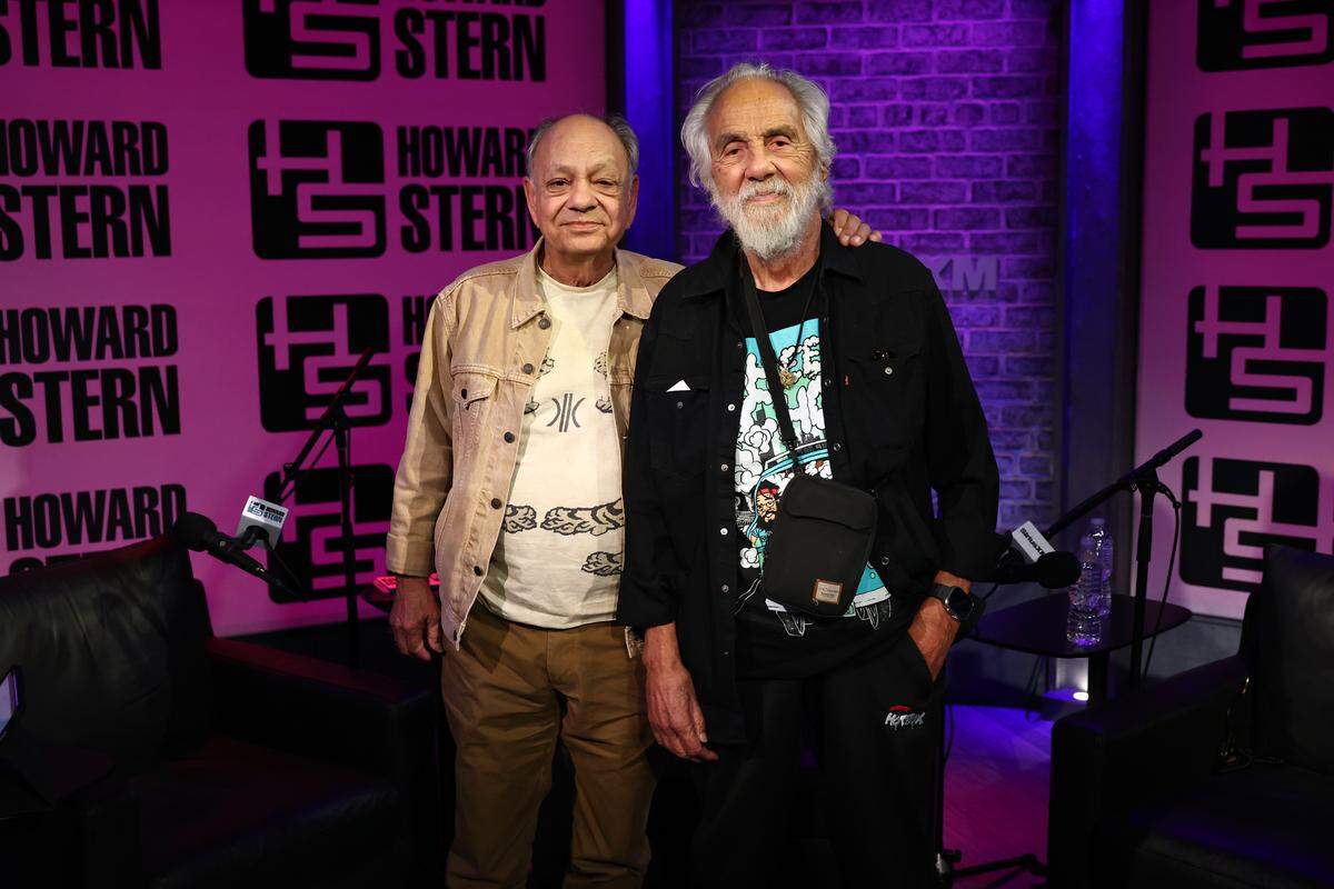 NEW YORK, NEW YORK - APRIL 23: Cheech Marin and Tommy Chong visit SiriusXM's "The Wrap Up Show" with special guests Cheech & Chong at SiriusXM Studio on April 23, 2025 in New York City.  (Photo by Cindy Ord/Getty Images for SiriusXM)