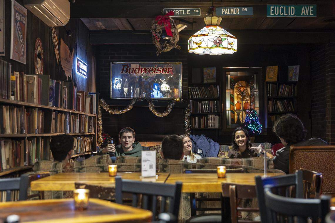 Holiday decorations are on display at Charlie Browns at 816 Euclid Ave. in Lexington, Ky., on Thursday, Dec. 11, 2025.