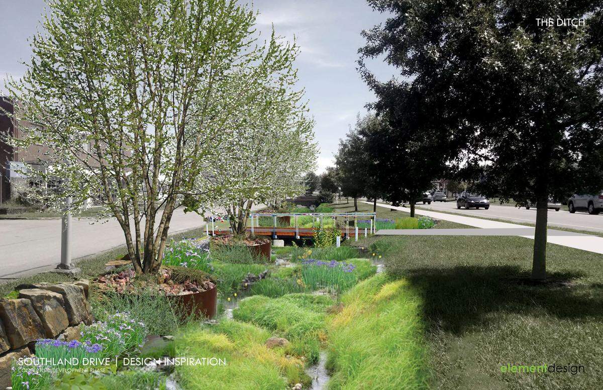 AFTER: The ditches along Southland Drive will be transformed into a colorful gardenscape.