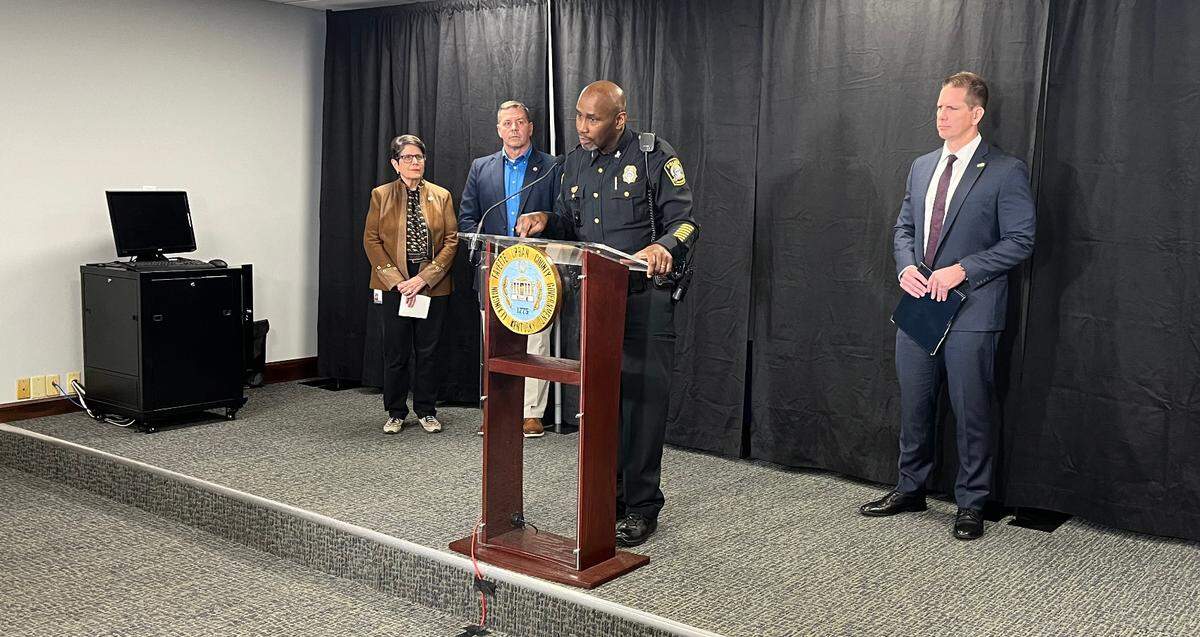 Lexington Police Chief Lawrence Weathers speaks at a press conference announcing a partnership between Bluegrass Crime Stoppers and the Bureau of Alcohol, Tobacco, Firearms and Explosives on Jan. 10, 2024.