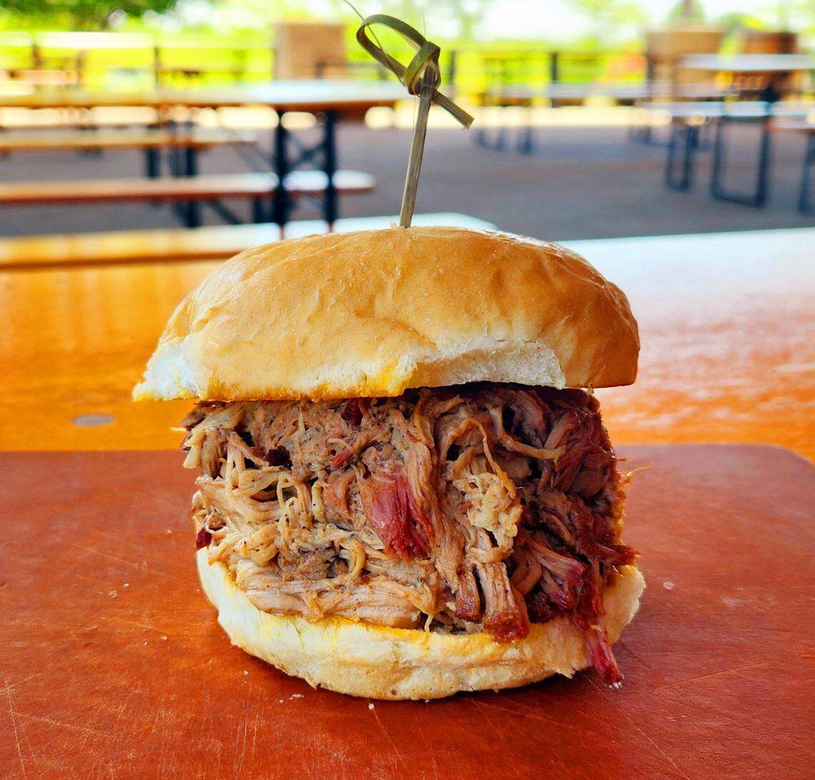 Country Boy Brewing’s “Pride Special” barbecue sandwich. The new taproom will serve barbecue and other items.