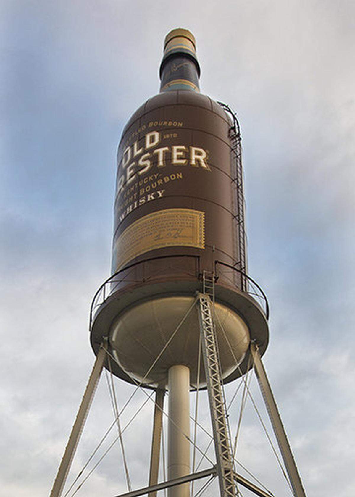 One of the buildings at Brown-Forman headquarters in Louisville sports a water tower in the shape of an Old Forester bottle.