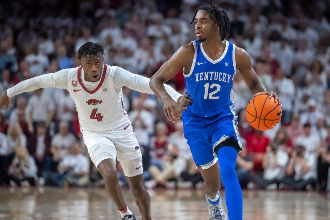 In an 88-79 win at Arkansas last season, Kentucky guard Antonio Reeves (12) hit 12 of 17 shots, 2 of 4 3-pointers and all 11 of his free throws en route to a career-high 37 points.