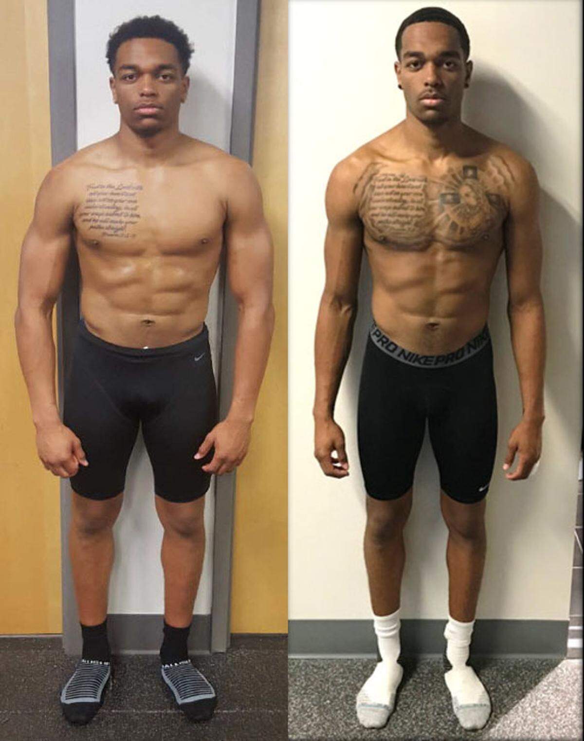 UK players are regularly photographed to gauge progress in their training. PJ Washington was pictured before his freshman season last year (left) and before his sophomore season ahead of Pro Day (right).