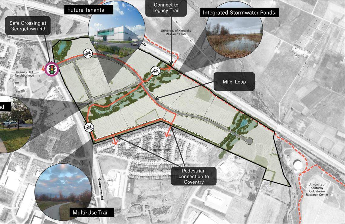 A proposed master plan for the new 200-acre industrial park near Coldstream Research Park. The city will need to spend north of $17 million to ready the site for development.