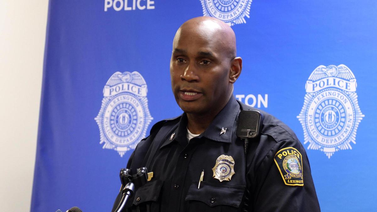 Lexington Police chief Lawrence Weathers addresses media on Sept. 9, 2022, after a shooting that left a suspect dead and a police officer injured.