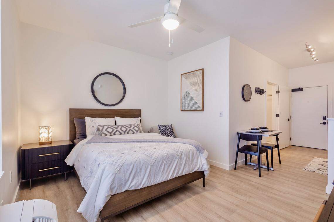 The inside of the smaller studio apartment offered at Studios340 on Legion Drive in Lexington, Kentucky. The apartment is 350 square feet.