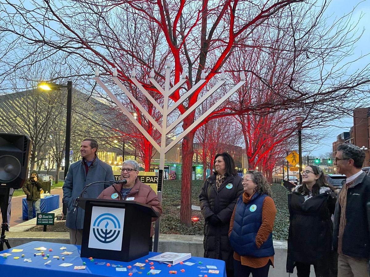 Mindy Haas, executive director of the Jewish Federation of the Bluegrass, spoke ahead of Sunday’s menorah lighting in Lexington, Ky.