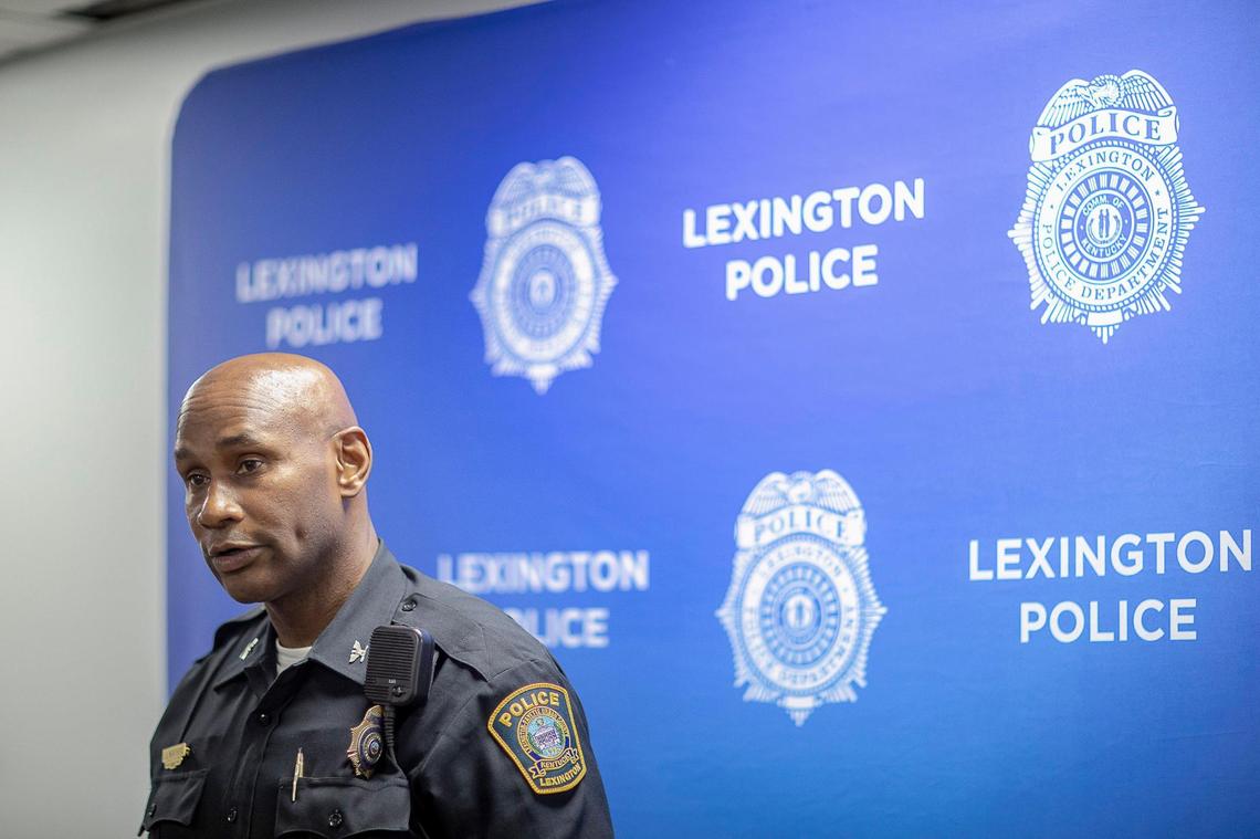 Lexington Police Chief Lawrence Weathers speaks to reporters at the Lexington Police Department headquarters in downtown Lexington, Ky., on Tuesday, July 21, 2020.