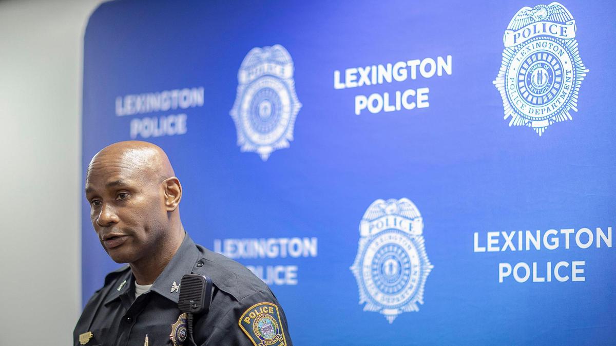 Lexington Police Chief Lawrence Weathers speaks to reporters at the Lexington Police Department headquarters in downtown Lexington, Ky., on Tuesday, July 21, 2020.
