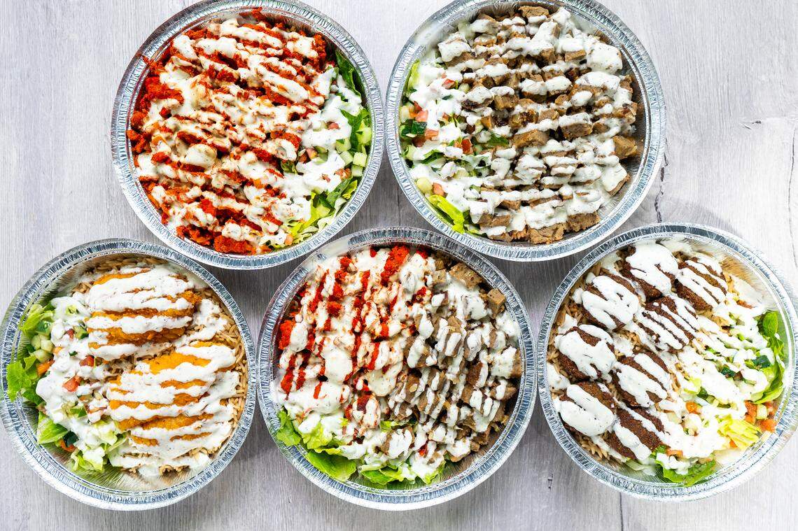 Naz’s Halal menu is best known for rice platters, specifically chicken and/or lamb over rice. They come with basmati rice, marinated chicken and/or lamb gyro meat and a salad of fresh-cut cucumber and tomato mix on top of lettuce.