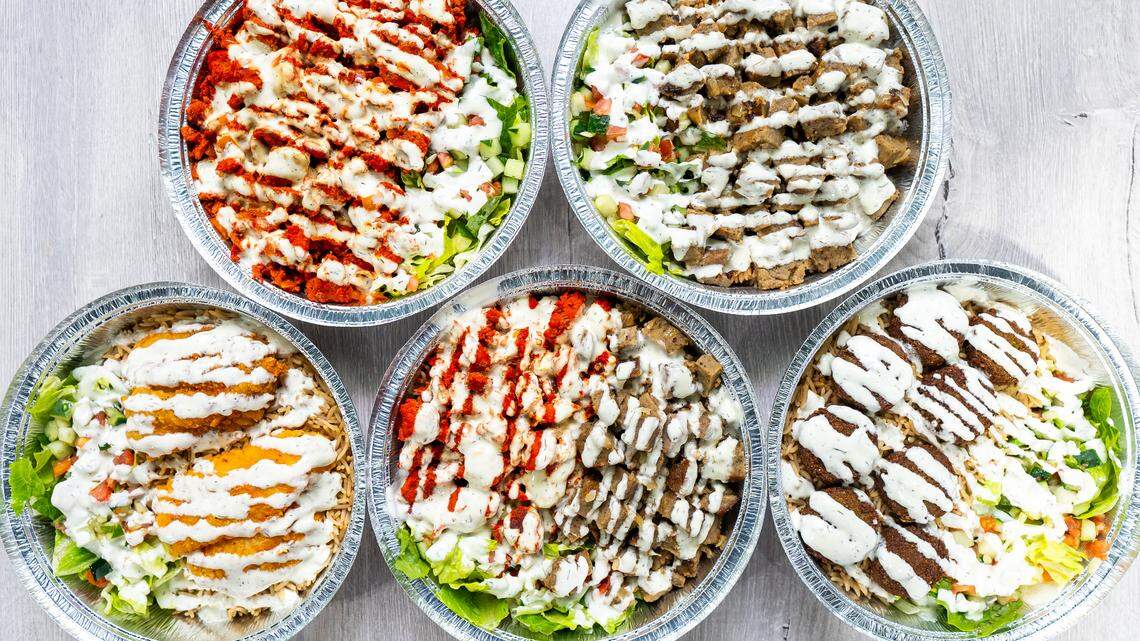 Naz’s Halal menu is best known for rice platters, specifically chicken and/or lamb over rice. They come with basmati rice, marinated chicken and/or lamb gyro meat and a salad of fresh-cut cucumber and tomato mix on top of lettuce.