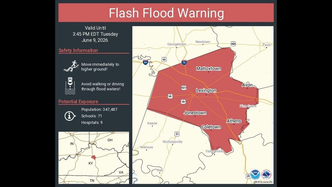 Lexington under flash flooding warning after continued rain downpour