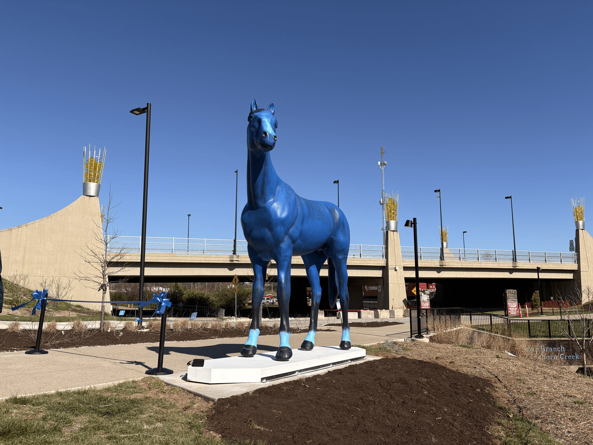 A new statue of Big Lex sits at the edge of Gatton Park on the Town Branch.