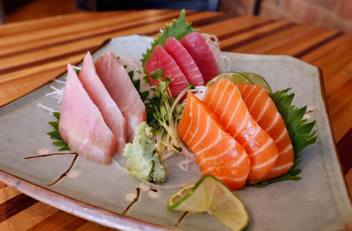 Sashimi prepared with three types of fish from Lexington’s School sushi restaurant.