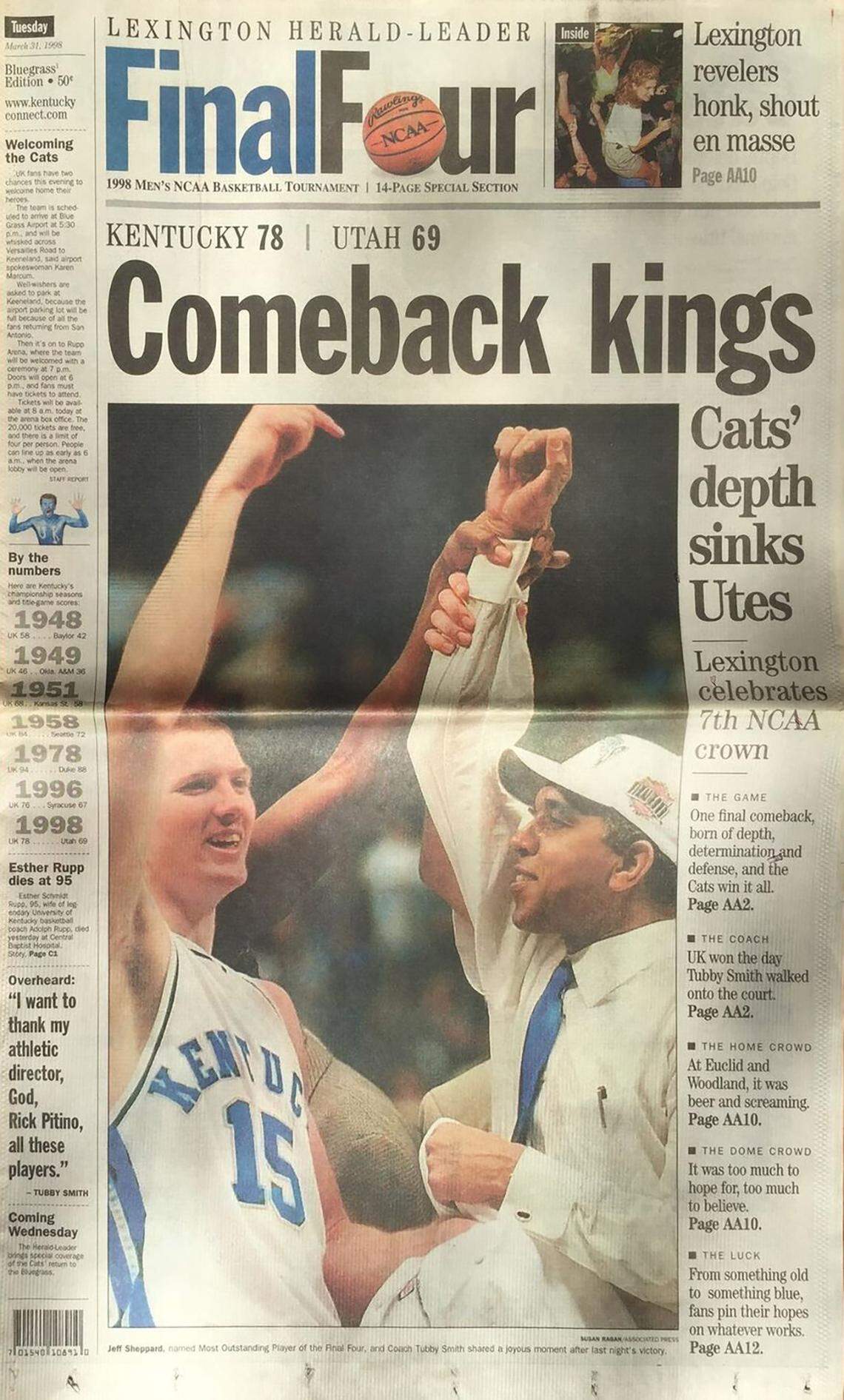 The front page of the Herald-Leader’s NCAA Tournament special section on March 31, 1998.