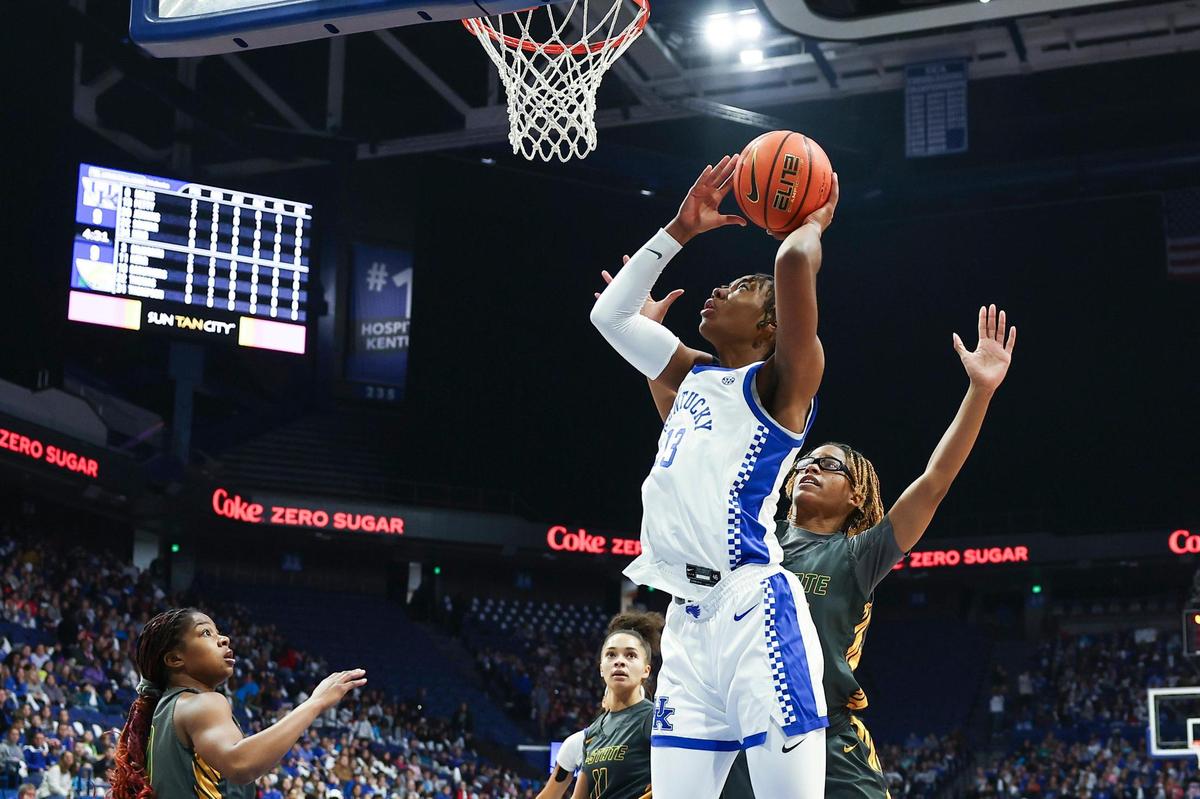 Ajae Petty led Kentucky with 19 points and 13 rebounds during its exhibition win over Kentucky State on Wednesday.