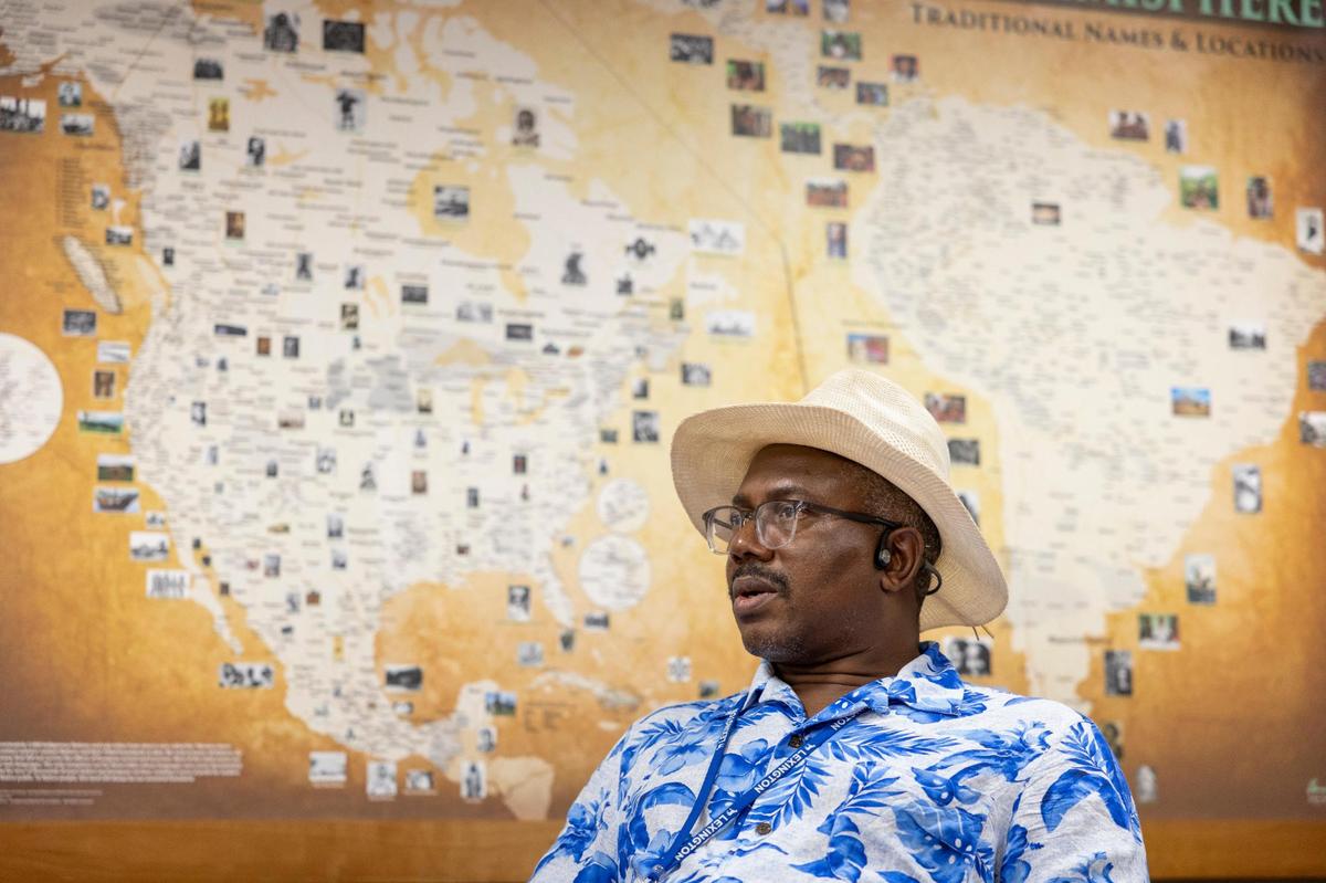 Gaston T. Ngandu Sankayi prepares for a drivers education class in a conference room of Global Lex in Lexington, Ky., Friday, July 28, 2023. Drivers education classes are one of the top needs for Lexington’s growing African refugee population.
