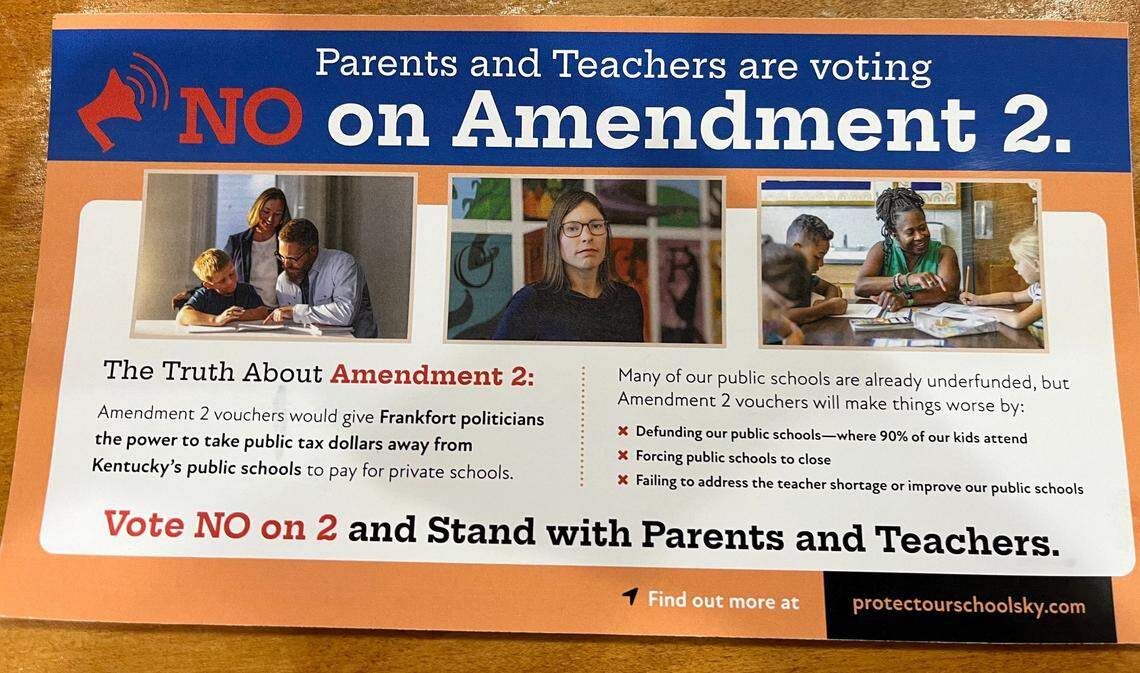 A mailer from Protect Our Schools KY, the group opposing Amendment 2 in Kentucky.
