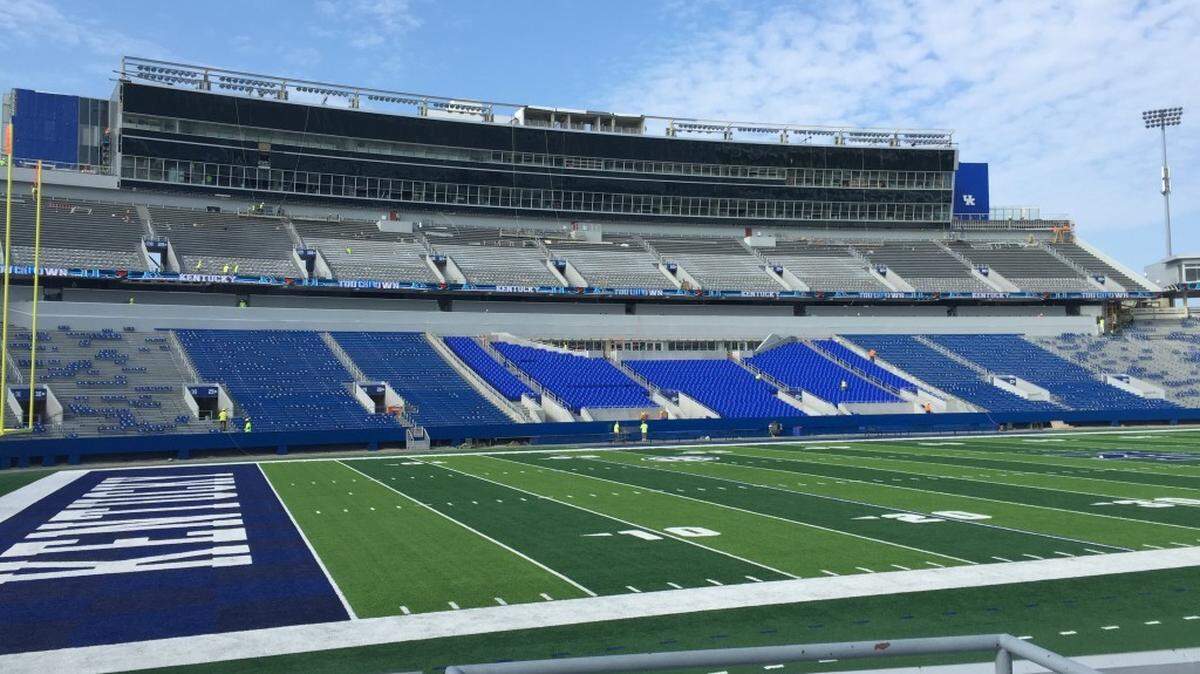 The south side of Commonwealth Stadium underwent the biggest facelift, getting a tower of suites along with a new press box above and club seating and more suites below. (Jennifer Smith photo)