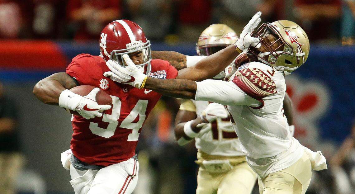 In his four season (2015 through 2018) Alabama career, ex-Madison Southern running back Damien Harris (34) ran for 2,779 career yards and played on national championship-winning teams in 2015 and 2017.