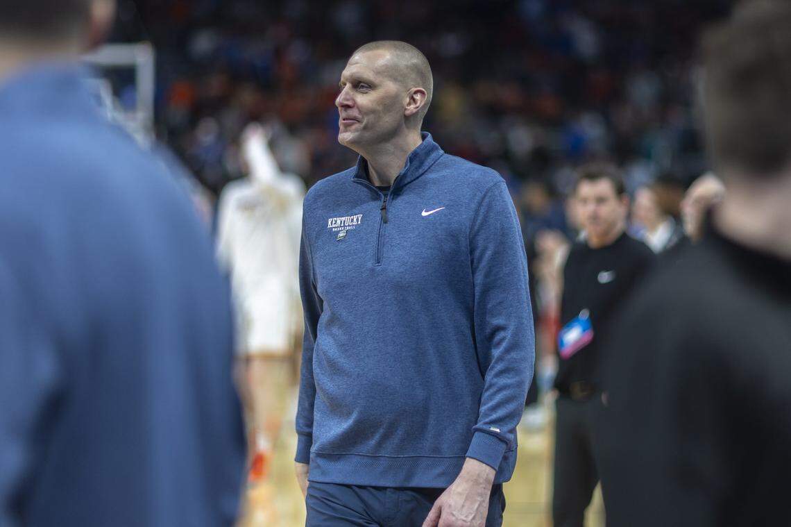 Kentucky basketball head coach Mark Pope smiles following a second-round NCAA Tournament victory against Illinois at Fiserv Forum in Milwaukee on Sunday.