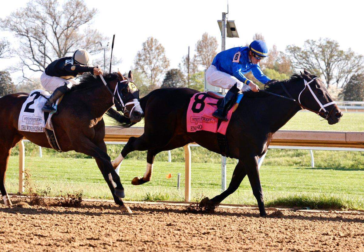 Encino, with Florent Geroux up, wins the 42nd running of the Grade 3, $400,000 Stonestreet Lexington Stakes on Saturday evening at Keeneland.
