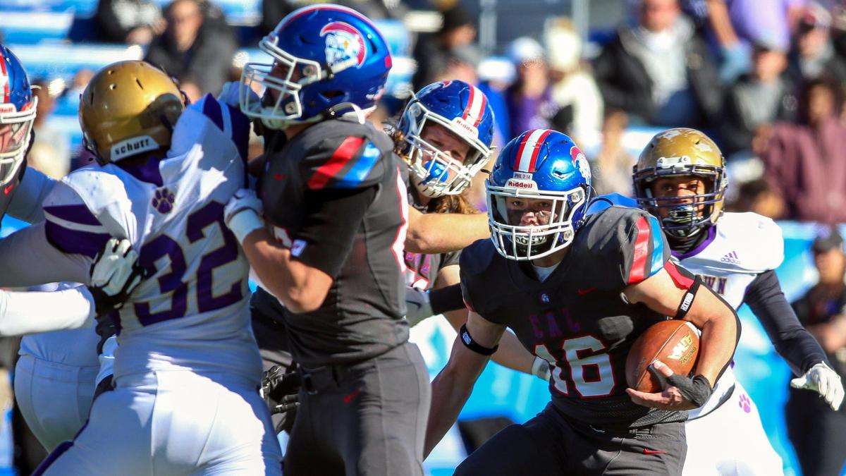 Christian Academy-Louisville’s Gavin Copenhaver (16) runs during Class 3A state championship game against Bardstown on Dec. 3 at Kroger Field.