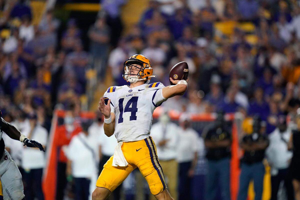 LSU quarterback Max Johnson (14) is averaging 293.6 yards a game passing and has thrown for 16 touchdowns vs. only four interceptions.