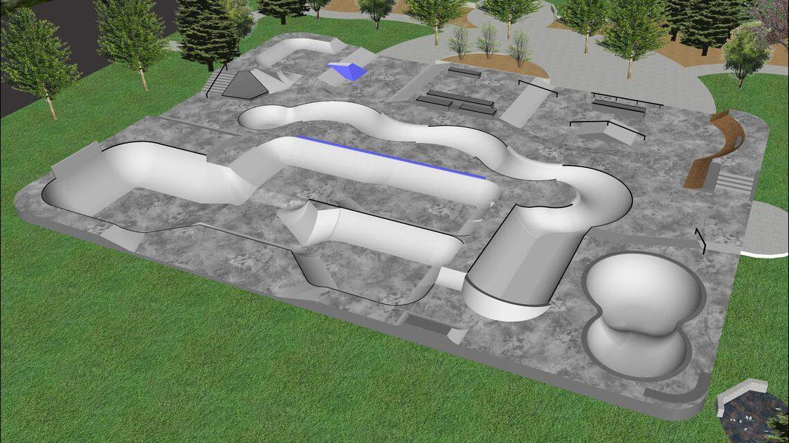 The design of Concept B, left, features a snake run, bowl and miniramp. Emmalee Coy, 10, preferred the design because it appeals to beginners.