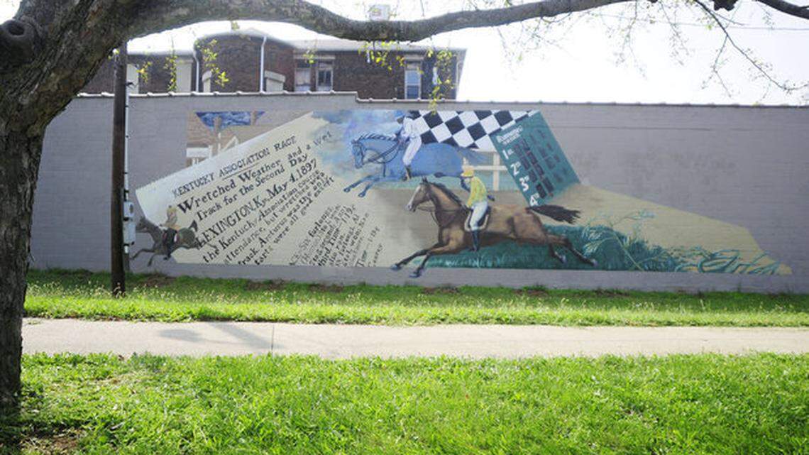 This mural on the history of horse racing in the East End was on the former Hurst building on East Short Street.