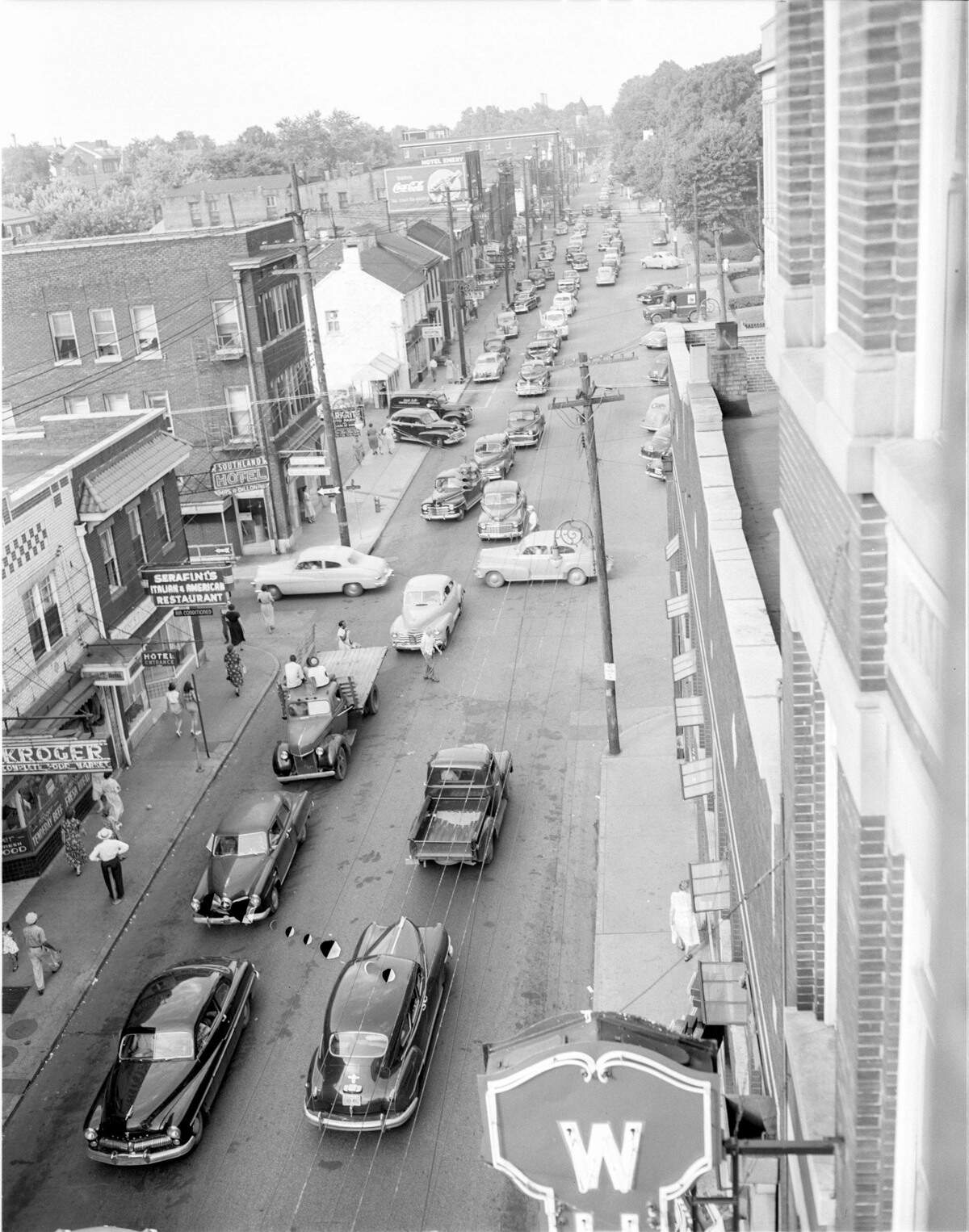 On the left side of this image is a Kroger Grocery store on North Limestone in downtown Lexington, Aug. 16, 1951. Today the location is restaurant Jack Brown's Beer & Burger Joint, but from 1945-56, it was a Kroger.