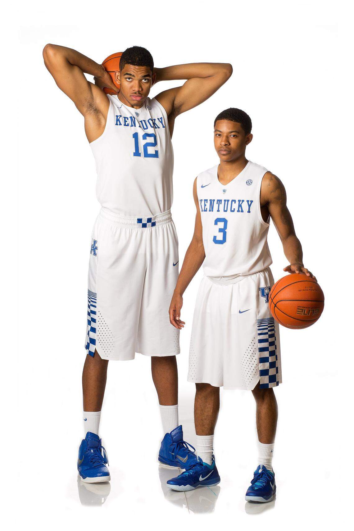 Checkers on the pants: Karl-Anthony Towns and Tyler Ulis posed for photos at the annual media day on Sept. 4, 2014, at the Joe Craft  Center.